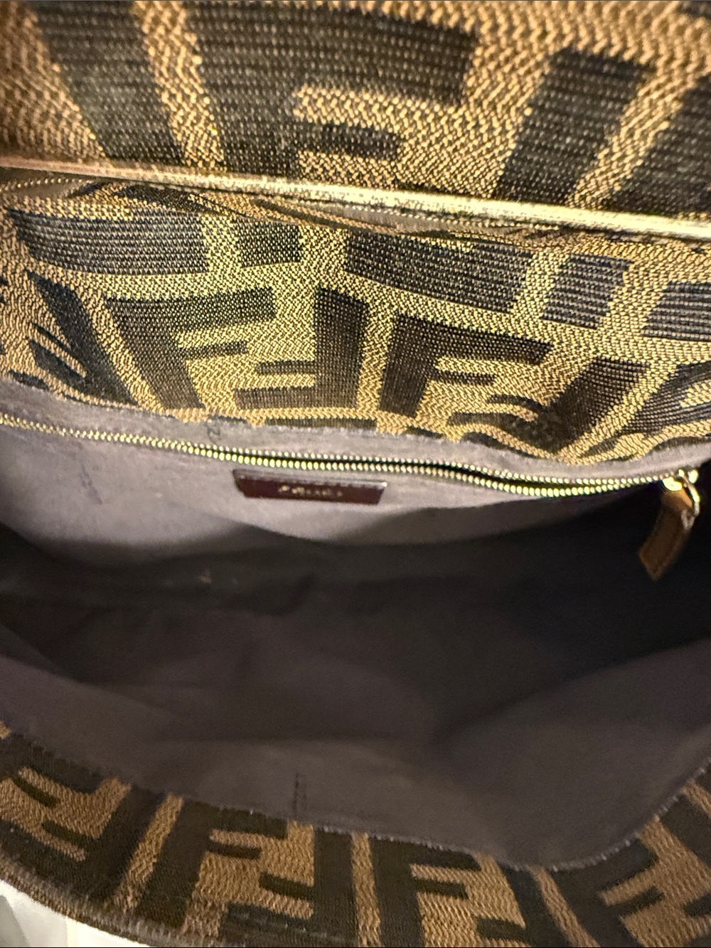 Fendi Brown Zucca FF-Logo Shoulder:Crossbody Bag with Tan Leather Trim - Picture 11 of 13